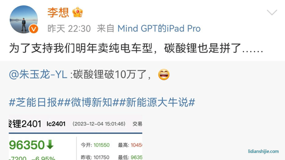 為了支持我們明年賣純電車型，碳酸鋰也是拼了